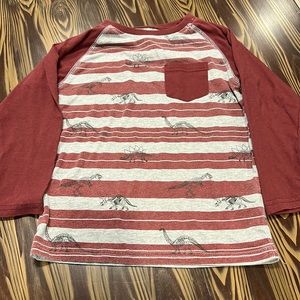 Distortion maroon and gray long sleeve with dinosaur